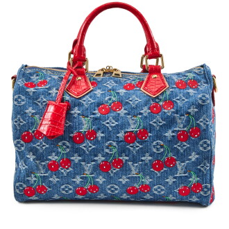 View 1 of Lot 160: Takashi Murakami Cherry Monogram Denim and Red Crocodile Speedy 30 Gold Hardware, 2025