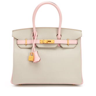 View 1 of Lot 9: Rose Sakura and Gris Perle Chèvre Verso HSS Birkin 30 Brushed Gold Hardware, 2016