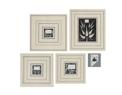 Catalog image of A set of five ornamental drawings: (i) Squatting Devil Fishing (ii) Three Styli…