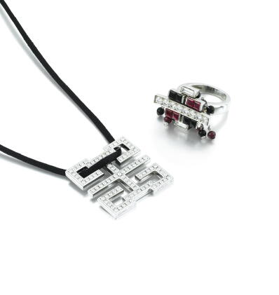 Catalog image of Demi-parure onyx, rubis et diamant "Baiser du dragon"