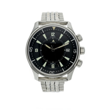 Catalog image of reference e859 memovox polaris a stainless steel wristwatch with date and alarm…