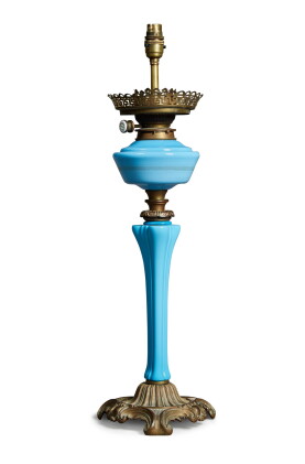 Catalog image of a victorian 'hinks duplex patent' glass and cast-brass lamp, circa 1870