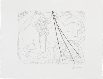 View 1 of Lot 102: Taureau mourant agenouillé devant femme nue morte, from la suite Vollard (B. 221; Ba. 427)