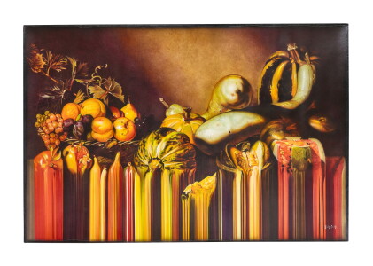 Catalog image of rolando (olan) ventura | still life with fruits on a stone ledge