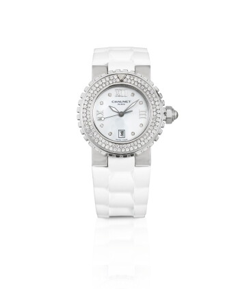 Catalog image of chaumet | class one, stainless steel diamond-set wristwatch with date and mothe…