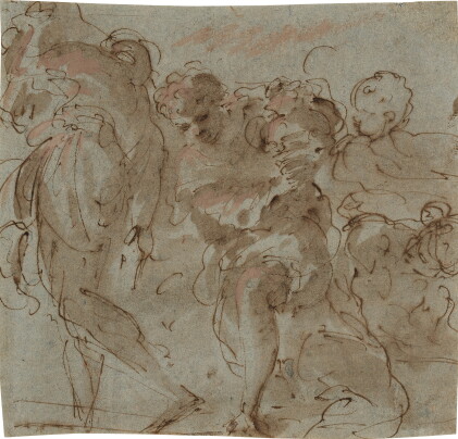Catalog image of Recto: A study of three figures and a putto Verso: Figures in a rocky landscape