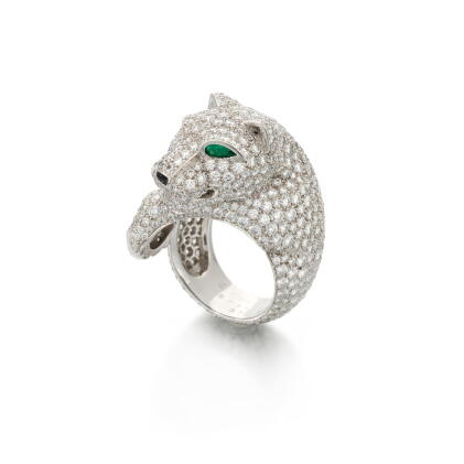 Catalog image of Cartier, onyx, emerald and diamond Panther ring (Cartier, Anello Panther in dia…