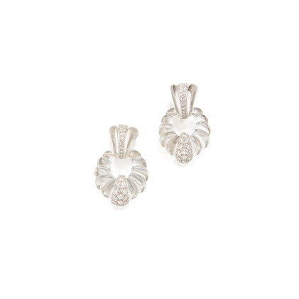 Catalog image of Pair of Rock Crystal and Diamond Earclips
