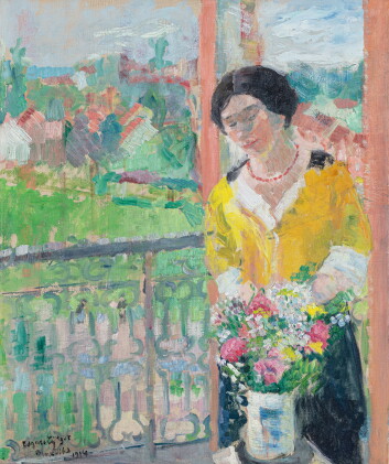Catalog image of Femme arrangeant des fleurs devant la fenêtre à Watermael