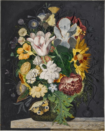 Catalog image of still life with flowers and insects