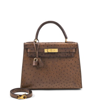 View 1 of Lot 118: Vintage Noisette Ostrich Kelly 28 Sellier Gold Hardware, 1995