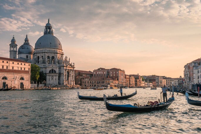 Santa Maria della Salute on the Grand Canal with gondolas in the foreground
