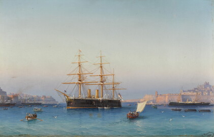 Catalog image of hms alexandra in the grand harbour of valletta, malta
