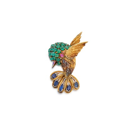 Catalog image of Gold, Emerald, Sapphire and Ruby Brooch