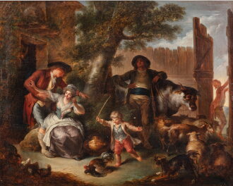 View 1 of Lot 714: Countryfolk with livestock in a yard