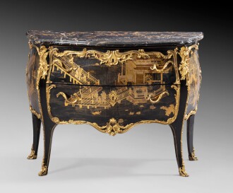View 1 of Lot 32: A gilt-bronze mounted Chinese lacquer commode, Louis XV, circa 1755, stamped I.DUBOIS and JME | Commode en laque de Chine et monture de bronze ciselé et doré au mercure d'époque Louis XV, vers 1755, estampillée I.DUBOIS et JME