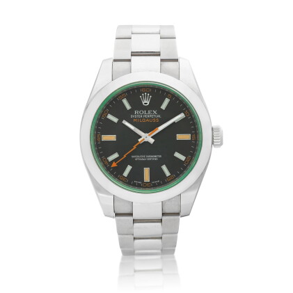 Catalog image of Milgauss, Reference 116400GV | A stainless steel anti-magnetic wristwatch with …