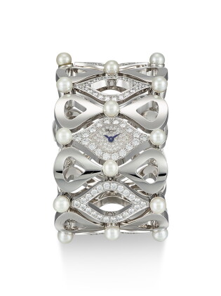 Catalog image of chopard | pushkin, reference 10/6749-20, a white gold, diamond and pearl-set br…
