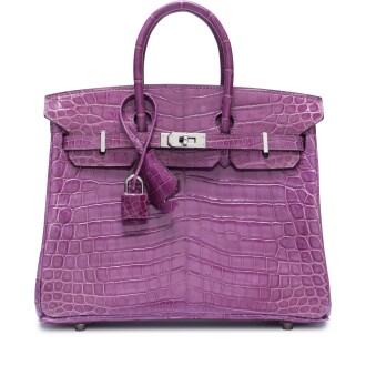View 1 of Lot 51: Amethyst Shiny Niloticus Crocodile Birkin 25 Palladium Hardware, 2008