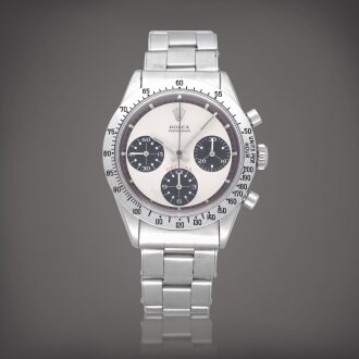 View 1 of Lot 102: Daytona 'Paul Newman', Reference 6239 A stainless steel chronograph wristwatch with bracelet Circa 1969  |  勞力士 | Daytona 'Paul Newman' 型號 6239 精鋼計時鍊帶腕錶，製作年份約 1969