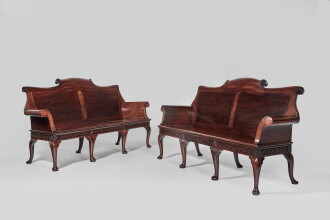 View 1 of Lot 61: A Pair of George II Mahogany Hall Settees, Circa 1740