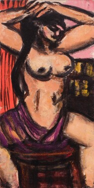 View 1 of Lot 42: Frau nackt, Haare kämmend (auf Rot und Rosa) (Nude Woman, Combing Her Hair (in Red and Pink))