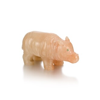 View 1 of Lot 97: A Fabergé jewelled aventurine quartz model of a baby rhinoceros, St Petersburg, circa 1900