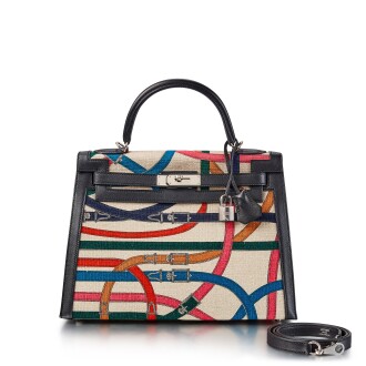 View 1 of Lot 8363: Toile de Camp Cavalcadour and Noir Swift Kelly 32 Sellier Palladium Hardware, 2017