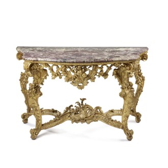 View 1 of Lot 309: An Italian carved giltwood console table, Genoa, circa 1760