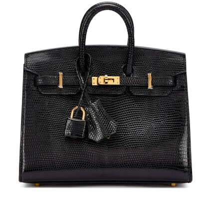 View 1 of Lot 936: Limited Edition Black Shiny Niloticus Lizard Birkin 20 Sellier Gold Hardware, 2023