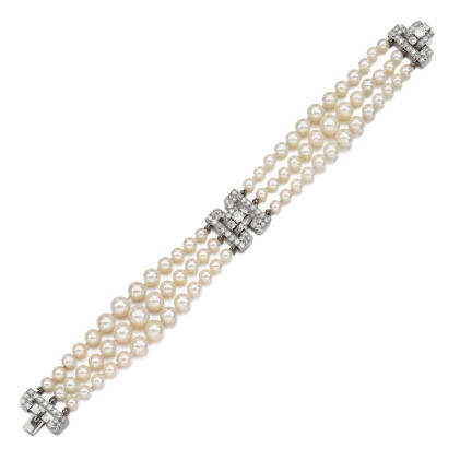 Catalog image of Natural pearl and diamond bracelet, circa 1930