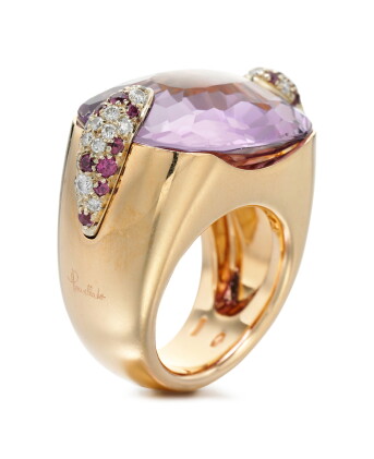 Catalog image of amethyst, pink sapphire and diamond ring, pomellato