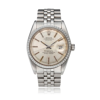 Catalog image of Reference 1603 Datejust, Retailed by Tiffany & Co.: A stainless steel automatic…