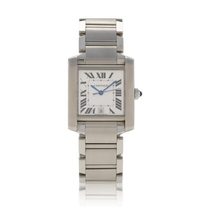 Catalog image of Tank Française, Ref. 2302 Stainless steel wristwatch with date and bracelet Cir…