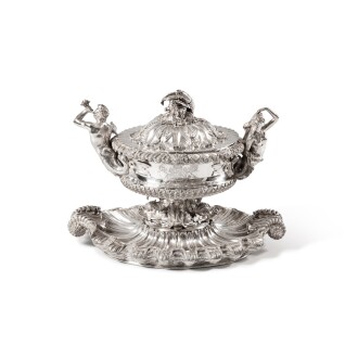 View 1 of Lot 875: A George IV silver soup tureen, cover and stand, Robert Garrard for Robert Garrard & Brothers, otherwise R., J. & S. Garrard, London, 1824