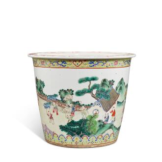 View 1 of Lot 3374: A famille-rose 'boys and lanterns' jardinière, Qing dynasty, 18th - 19th century | 清十八至十九世紀 粉彩童子鬧元宵圖缸