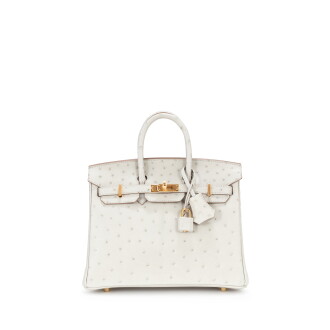 View 1 of Lot 1003: Gris Perle Ostrich Birkin 25 Gold Hardware, 2022