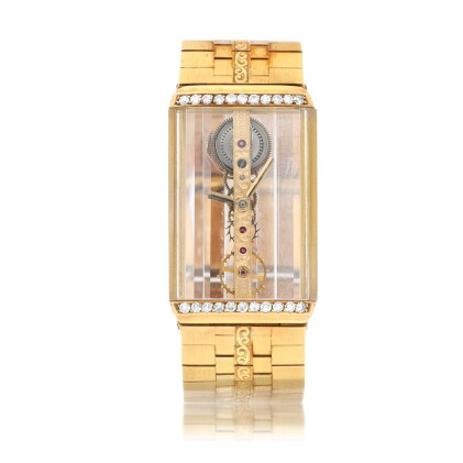 Catalog image of Corum | Golden Bridge, A yellow gold skeletonised bracelet watch, Circa 1980 | …