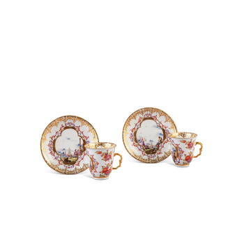 View 1 of Lot 549: A pair of Meissen porcelain beakers and stands, circa 1728-30