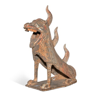 View 1 of Lot 13: A painted gray pottery figure of an earth spirit, Six Dynasties