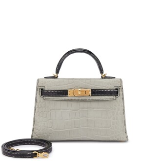 View 1 of Lot 549: Gris Perle and Black Matte Mississippiensis Alligator HSS Mini Kelly II 20 Gold Hardware, 2021