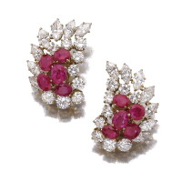 201. pair of ruby and diamond ear clips, vourakis
