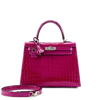 View 1 of Lot 7753: Rose Pourpre Shiny Niloticus Crocodile Kelly 25 Sellier Palladium Hardware, 2020