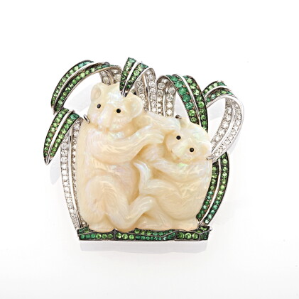 Catalog image of opal, tsavorite and diamond brooch, 'koala', michele della valle