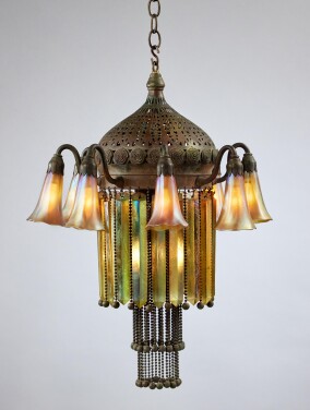 View 1 of Lot 334: An Early Eight-Light "Lily" and Prism Ceiling Light