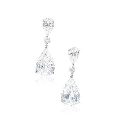 Catalog image of Highly Important pair of diamond pendent earrings