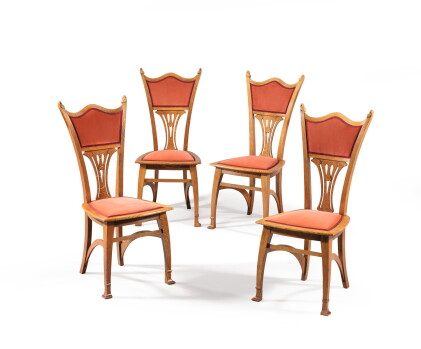 Catalog image of gustave serrurier-bovy | four chairs, circa 1900 [quatre chaises, vers 1900]