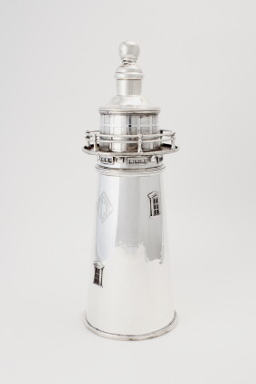 Catalog image of an american silver-plated lighthouse cocktail shaker | international silver co.…
