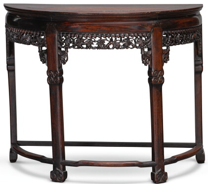Catalog image of a chinese rosewood demi-lune side table, late 19th century