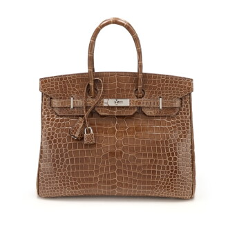 View 1 of Lot 118: Gris Élèphant Shiny Porosus Crocodile Birkin 35 Palladium Hardware, 2012